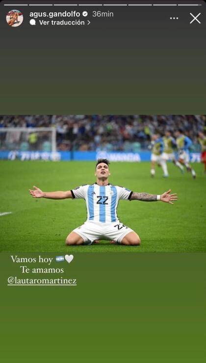 Agustina Galdolfo le dedicó un mensaje a Lautaro Martínez antes del partido (Foto: Instagram @agus.gandolfo)