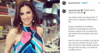 Agustina Muda se despidió de las señales del Grupo Clarín después de 17 años.