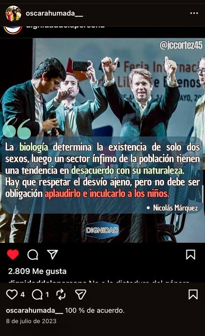 Ahumado apoyó una declaración del biógrafo contra los homosexuales