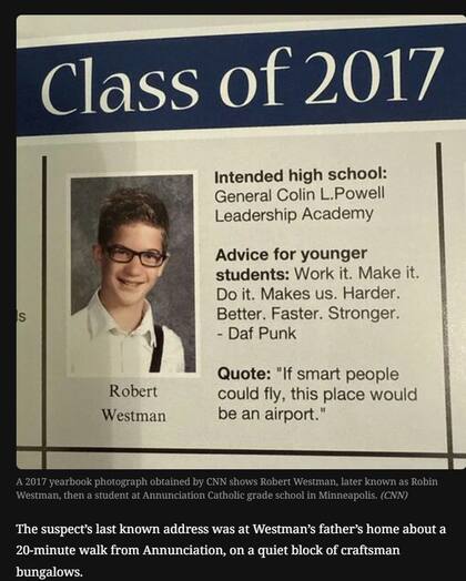 Al anuario de la escuela de 2017 donde figura que Robert Westman asistió allí