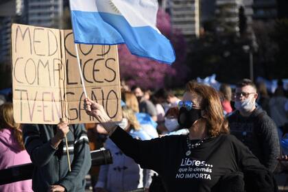 Al banderazo realizado en el Monumento a la Bandera, en Rosario, se sumó una caravana de autos