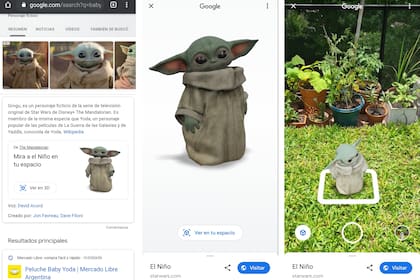 Al buscar Baby Yoda, The Child o Grogu, Google ofrecerá una versión 3D del personaje de The Mandalorian, y permitirá mostrarlo sobre cualquier superficie en la pantalla del teléfono