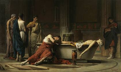 Al final, Séneca se suicidó... por orden de Nerón. ("La muerte de Séneca", pintado en 1871 por Manuel Domínguez Sánchez)