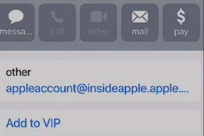 Al hacer clic en el remitente se revela que no proviene de Apple.com. (TikTok @scottpolderman)
