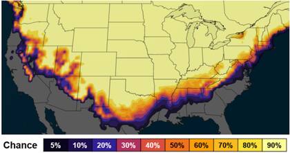 Al inicio de la próxima semana, la mayor parte del territorio de EE.UU. podría tener temperaturas inferiores al punto de congelación