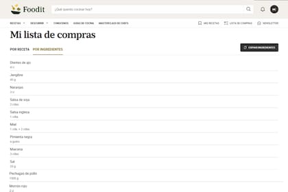 Al pie de los ingredientes, cada receta ofrece la opción de “Agregar a lista” para automatizar las compras