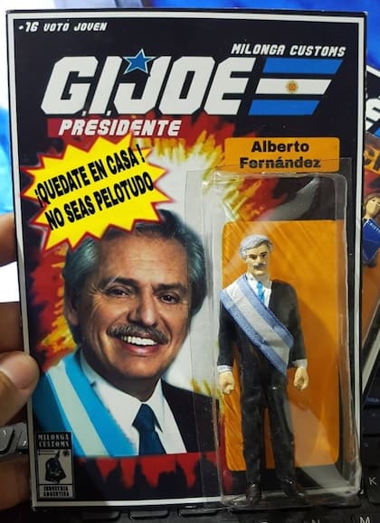 Al principio de la pandemia, antes de "Alberto Arquero", en Milonga Customs habían hecho el muñeco "G.I.Joe Presidente ALberto Fernández", con la banda presidencial.