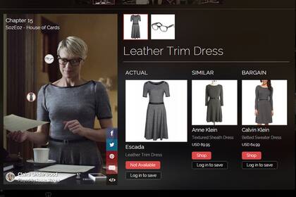 Al seleccionar a un actor o personaje de una serie, LookLive ofrece las diversas opciones disponibles para conseguir el vestuario utilizado en una escena específica