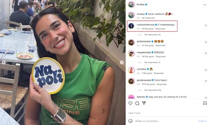 Al ver que Dua Lipa visitó Nápoles, Mateo Sujatovich recordó a Diego Maradona con su comentario (Foto: Instagram @dualipa)