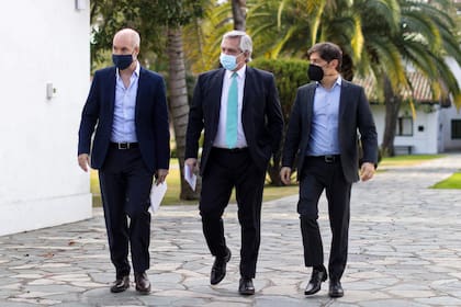 Horacio Rodríguez Larreta, Alberto Fernández y Axel Kicillof, en Olivos