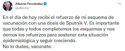Alberto Fernández comunicó su vacunación en su cuenta de Twitter