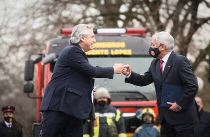 Alberto Fernández, en el acto con el que anunció la promulgación de la norma para los bomberos, el 16 de junio de 2021