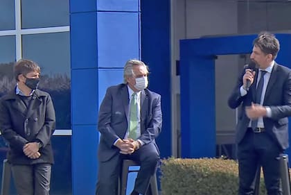 El ministro de Educación, Nicolás Trotta, en una presentación del plan Juana Manso, con Alberto Fernández y Axel Kicillof