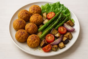 Albóndigas de garbanzos con vegetales asados