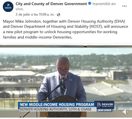 Alcalde Mike Johnston presenta nuevo programa piloto de vivienda en Denver, Colorado. Facebook / City and County of Denver Government