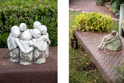 Alejandra hace estas esculturas que le da un toque característico al jardín. 