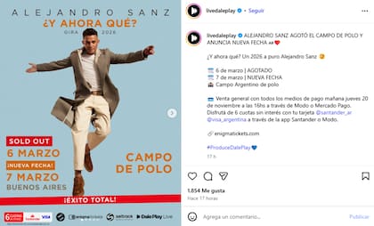 Alejandro Sanz anunció un nuevo show en Campo de Polo