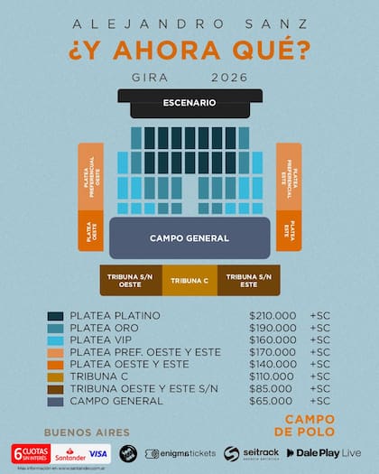 Alejandro Sanz reveló los precios de su nueva fecha en el Campo de Polo