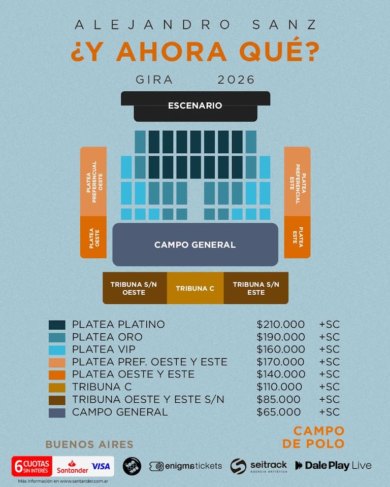 Alejandro Sanz reveló los precios de su nueva fecha en el Campo de Polo