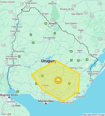Alerta amarilla para el viernes 13 de diciembre de 2024 en la tarde. Foto: Inumet