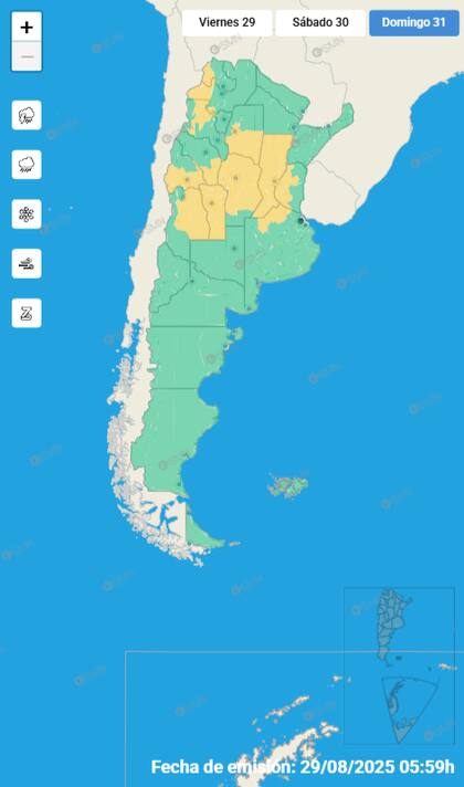 Alerta amarilla por lluvias y tormentas este domingo 31 de agosto en distintos puntos de la Argentina