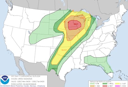 Alerta de tornados en el Medio Oeste: el SPC advierte riesgo moderado de tornados intensos en Minnesota, Iowa y Wisconsin entre la tarde y noche del lunes