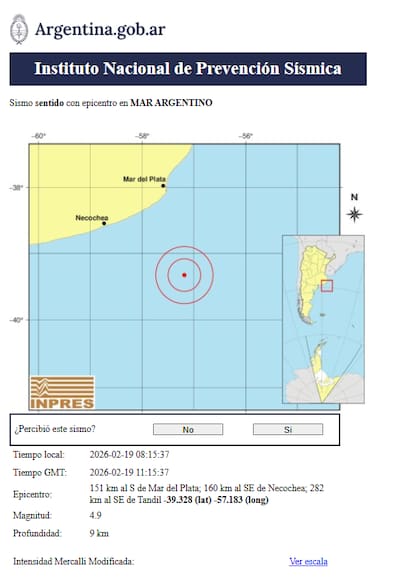 Alerta del Instituto de Prevención Sísmica