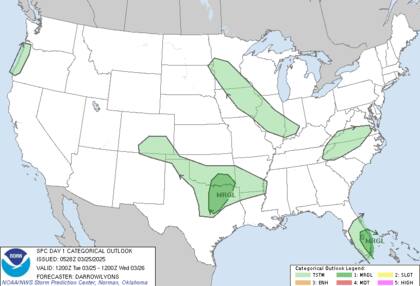 Alerta en Texas y Oklahoma: riesgo de tormentas eléctricas severas con granizo y ráfagas intensas este martes
