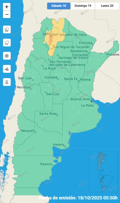 Alerta meteorológica para este sábado 18 de octubre.
