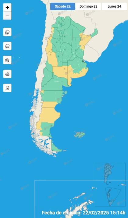 Alerta por calor extremo para el sábado 22 de febrero, actualizado a las 15.14 por el Servicio Meteorológico Nacional.