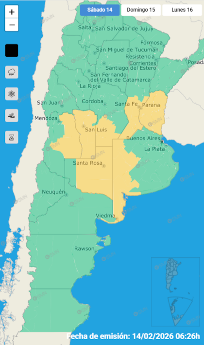 Alerta por tormentas este 14 de febrero