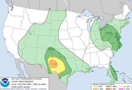 Alerta por tormentas severas en Texas: granizo destructivo, ráfagas de viento y posible tornado aislado según el SPC