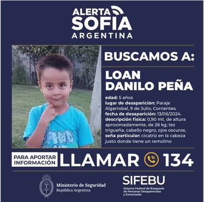 Alerta Sofía por la desaparición de Loan Danilo Peña