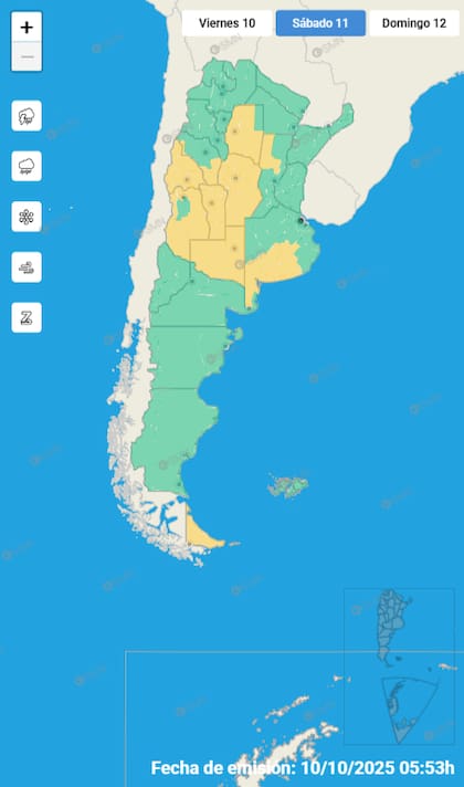 Alertas del SMN para este sábado