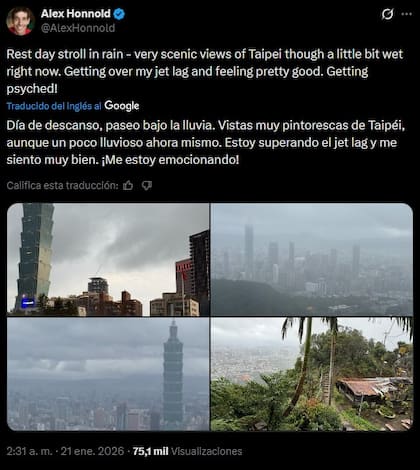 Alex Honnold se encuentra en Taiwán, a la espera de realizar una escalada que promete ser histórica