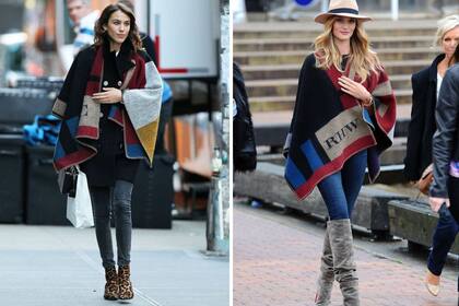 Alexa chung y Rosie Huntington-Whiteley y un ejemplo de cómo llevar un poncho con estilo