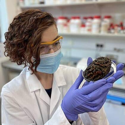 Alexandra Morton-Hayward con su cerebro antiguo favorito, Rusty.