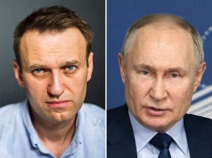 Alexei Navalny y Vladimir Putin.  (EVGENY FELDMAN and Alexander RYUMIN / various sources / AFP)