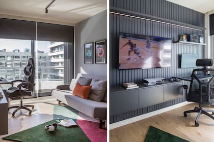 Alfombra de la colección ‘Alexa’ (El Espartano). Silla ergonómica (Tienda Ceremonia). Todo el espacio está dimerizado, y tiene detalles de tiras de led RGB para proyectar colores a elección.