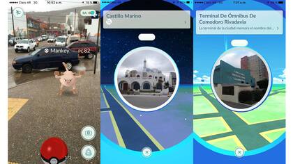 Algunas capturas de pantalla de Pokémon Go en las calles de Comodoro Rivadavia