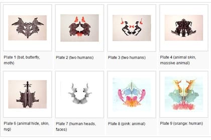 Algunas de las imágenes del test de Rorschach que se encuentran en el artículo en inglés de Wikipedia