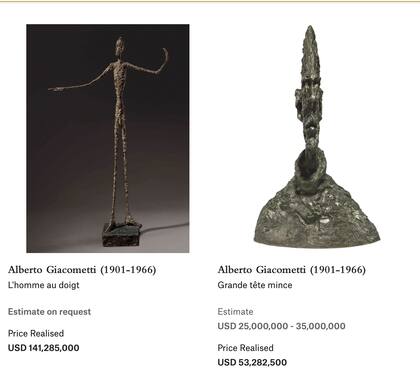 Algunas de las piezas de Alberto Giacometti que aparecen en Christie's
