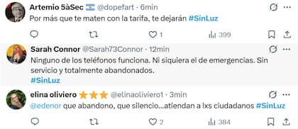Algunas de las reacciones d elos usuarios por el corte de luz en CABA y el AMBA