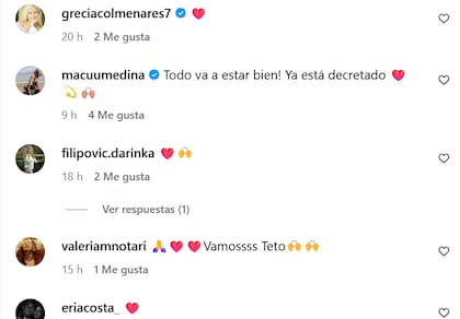 Algunas de las reacciones de los usuarios al posteo de Teto Medina