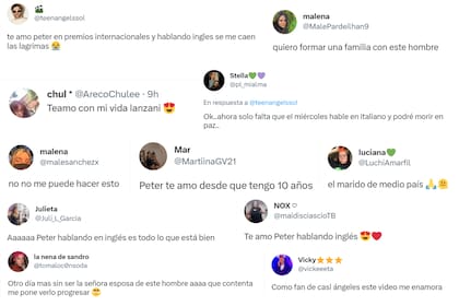 Algunas de las reacciones en redes sociales luego de que se difundió la entrevista de Peter Lanzani en inglés