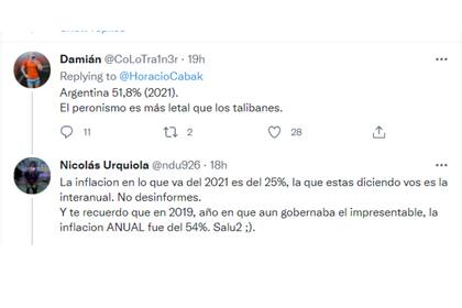 Algunas de las respuestas de los internautas sobre la comparación que hizo Cabak en Twitter
