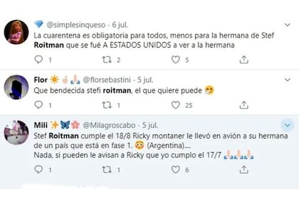 Algunos de las críticas que recibió Stefanía Roitman por el viaje de su hermana a Estados Unidos