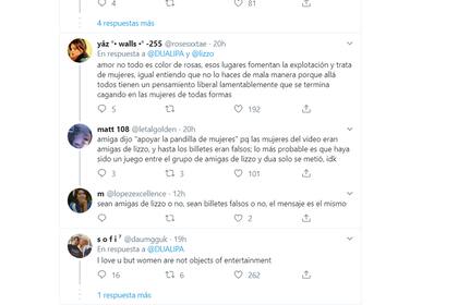 Algunos de los comentarios contrapuestos que originó el video de Lizzo, Rosalía y Dua Lipa