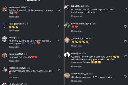 Algunos de los comentarios de amor y apoyo que recibió la pareja (Foto: Captura Instagram @nicolascabre80)