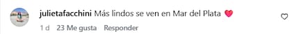 Algunos de los comentarios que la pareja recibió (Foto: Instagram/@indiana.cubero)